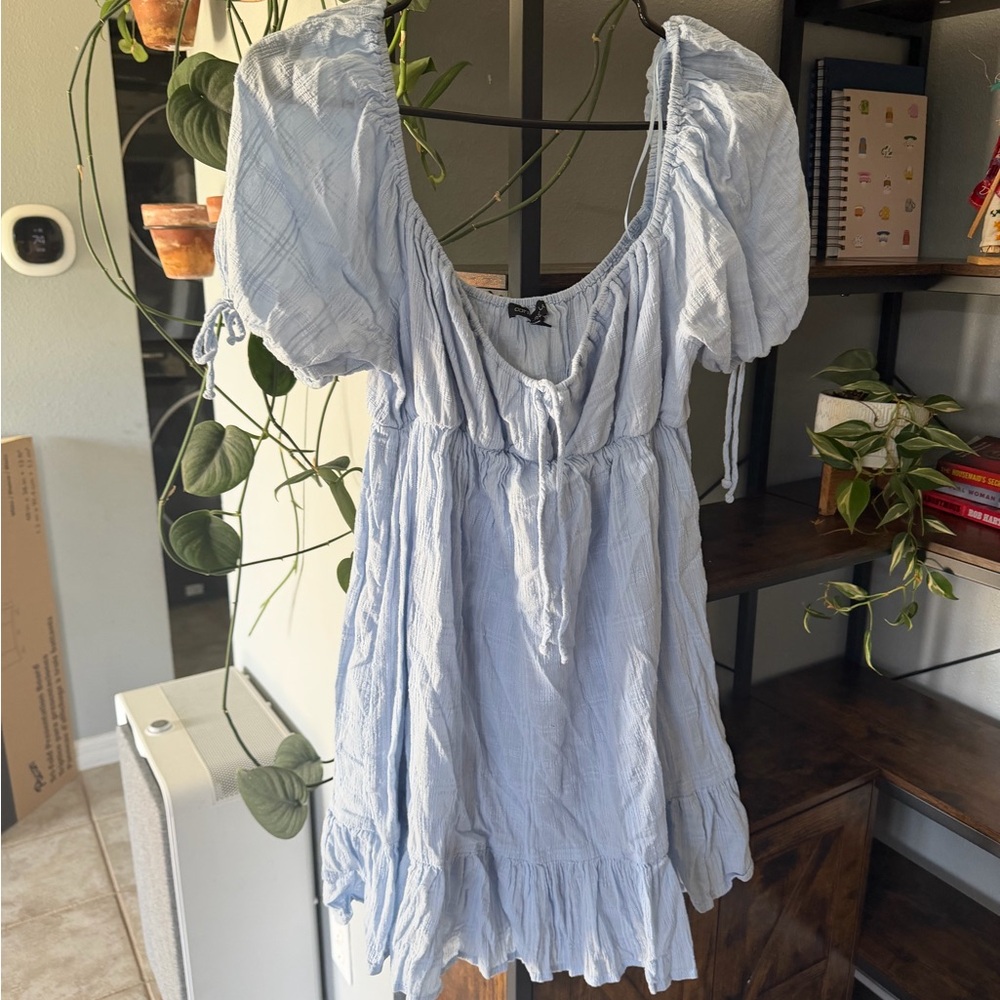 Cotton Candy Light Blue Mini Dress with Puff Sleeves